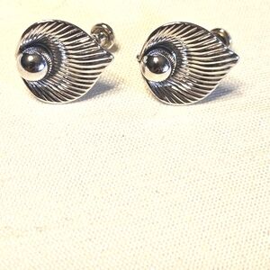 Van Dell Vintage Leaf Ball Motif Sterling Silver Screw Back Earrings